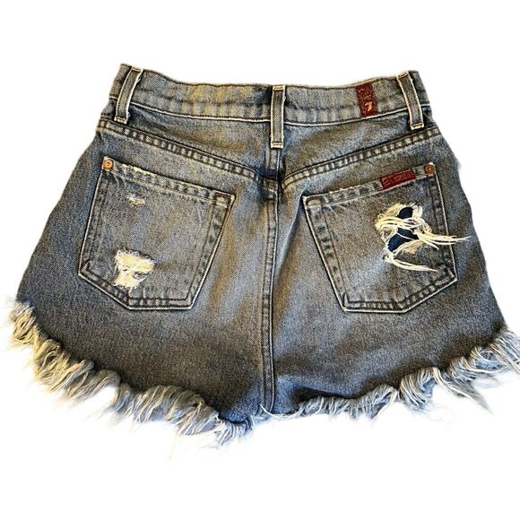7 For All Mankind Denim Shorts Womens Size 25 Distressed Button Fly Short Shorts - Picture 8 of 10